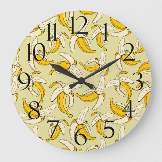 Fun Tropical Bananas Trendy Beige Frucht Muster Große Wanduhr (Vorderseite)
