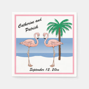 Fun Tropical Beach Pink Flamingo Palm Tree Hochzei Serviette