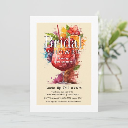 Fun Tropical Brautparty Cocktails Drinks Einladung (Stehend Vorderseite)