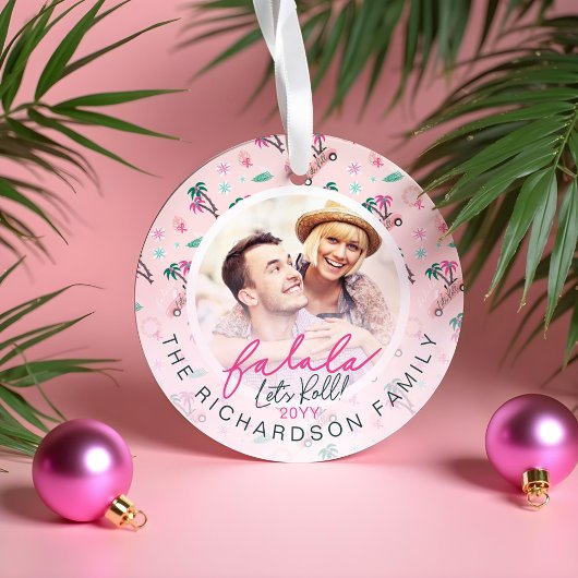 Fun Tropical Christmas Fa la la Let's Roll Foto Ornament