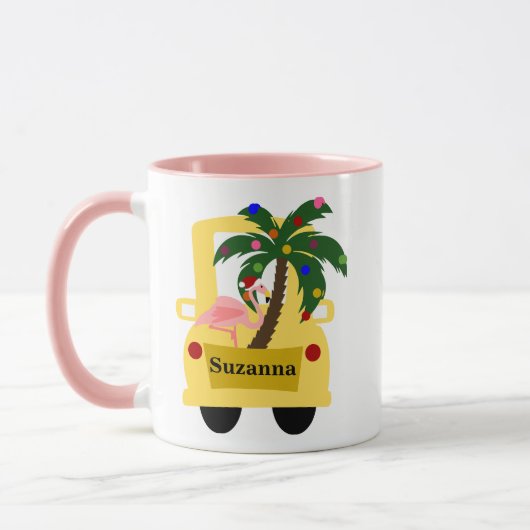 Fun Tropical Christmas Tree Farm mit Flamingo Tasse (Links)