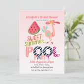 Fun Tropical Flamingo Pool Party Pink Blau Moderne Einladung (Stehend Vorderseite)