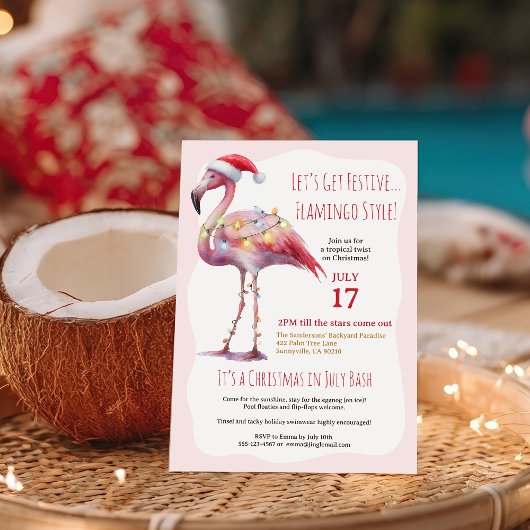 Fun Tropical Flamingo Weihnachten im Juli Party Einladung