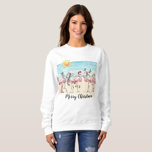 Fun Tropical Flamingo Weihnachts Sweatshirt (Vorne ganz)
