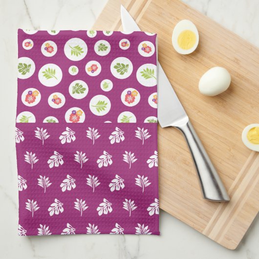 Fun Tropical Hibiskus Leaf Illustration Muster Geschirrtuch (Viertel Falte)