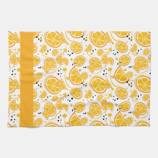Fun Tropical Orange Gingham Pattern Geschirrtuch (Horizontal)