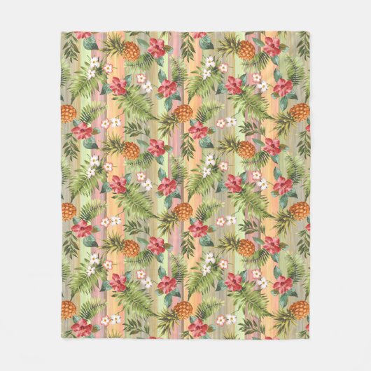 Fun Tropical Pineapse Fruit Floral Stripe Muster Fleecedecke (Vorderseite)