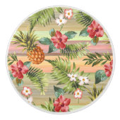 Fun Tropical Pineapse Fruit Floral Stripe Muster Keramikknauf (Vorderseite)
