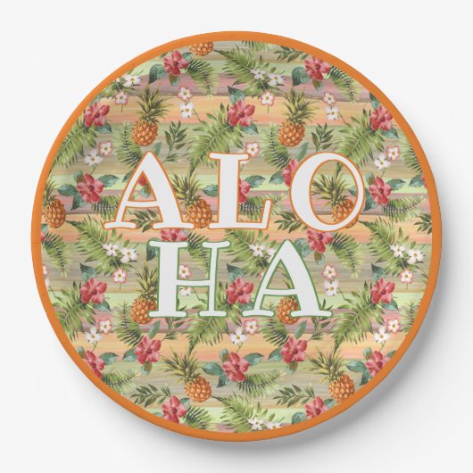 Fun Tropical Pineapse Fruit Floral Stripe Muster Pappteller (Vorderseite)