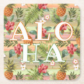 Fun Tropical Pineapse Fruit Floral Stripe Muster Rechteckiger Pappuntersetzer (Vorderseite)