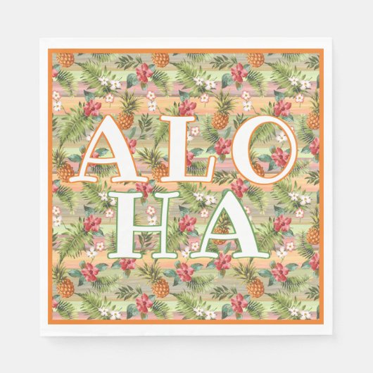 Fun Tropical Pineapse Fruit Floral Stripe Muster Serviette (Vorderseite)