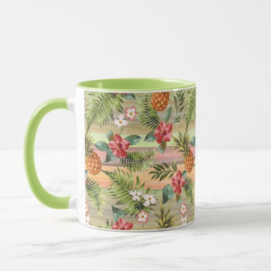 Fun Tropical Pineapse Fruit Floral Stripe Muster Tasse (Links)