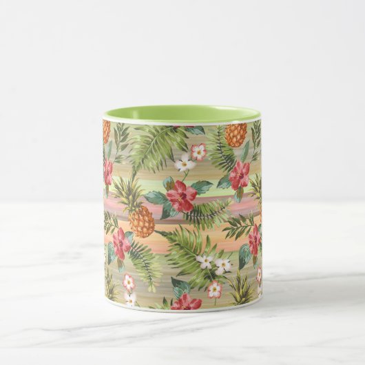 Fun Tropical Pineapse Fruit Floral Stripe Muster Tasse (Zentrum)