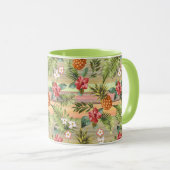 Fun Tropical Pineapse Fruit Floral Stripe Muster Tasse (VorderseiteRechts)