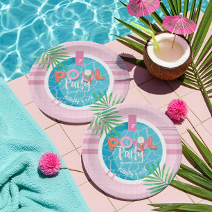 Fun Tropical Pink & Blue Sommerzeit Pool Party Pappteller
