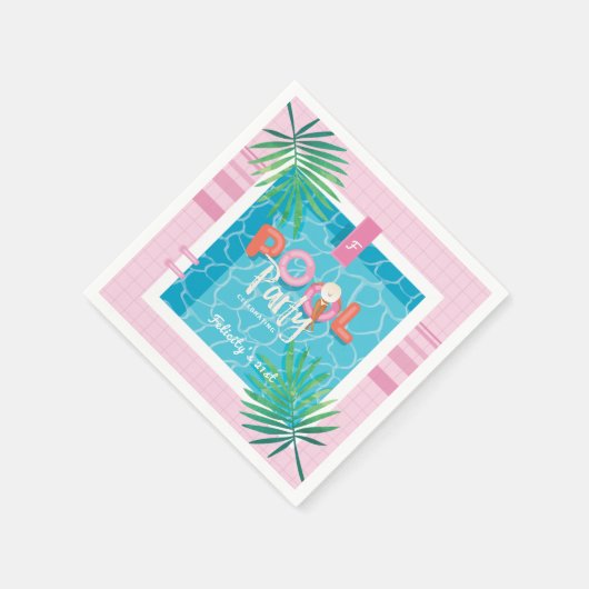 Fun Tropical Pink & Blue Tropical Pool Party Serviette (Ecke)