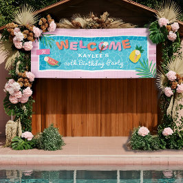 Fun Tropical Pink Pool Geburtstagsparty Willkommen Banner