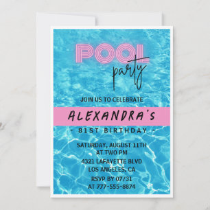 Fun Tropical Pink Pool Party 81. Geburtstag Einladung