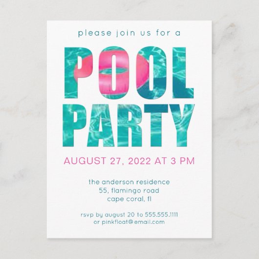 Fun Tropical Pool Party Einladung Postkarte (Vorderseite)