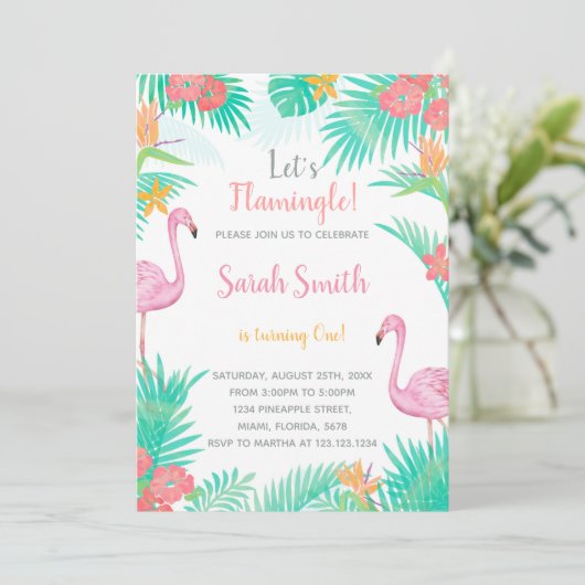 Fun Tropical Summer Party Card für Mädchen oder Ki Einladung (Stehend Vorderseite)