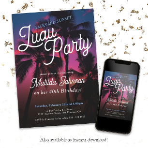Fun Tropical Sunset Luau Party 40. Geburtstag Part Einladung