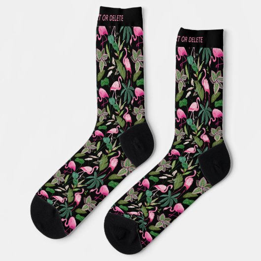 Fun Tropisch rosa Flamingos benutzerdefinierter Te Socken (Linkes Detail)