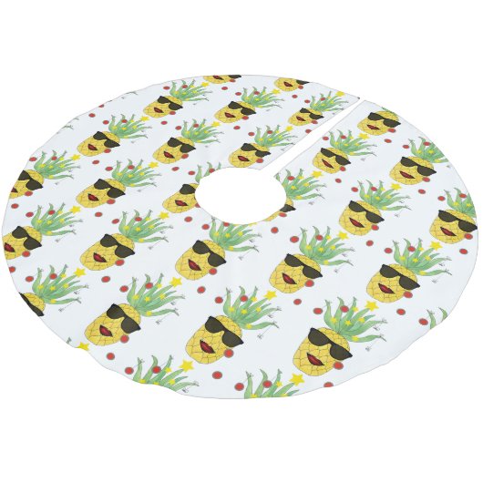 Fun Tropische Ananas Polyester Weihnachtsbaumdecke (Schrägansicht)