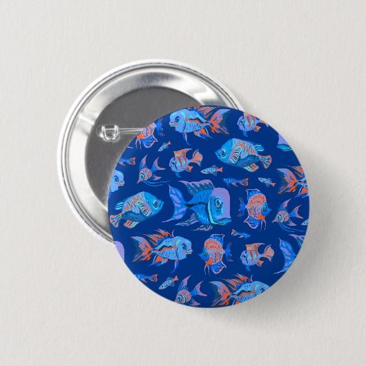 Fun tropische Fische auf blau Button (Vorne & Hinten)