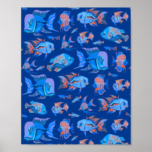 Fun tropische Fische auf blau Poster (Vorne)