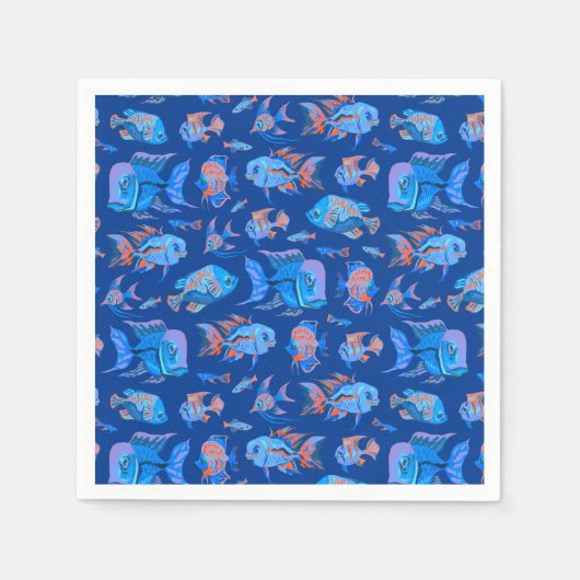 Fun tropische Fische auf blau Serviette (Vorderseite)
