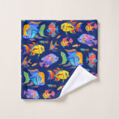 Fun tropische Fische auf dunkelblau Badhandtuch Set (Waschlappen)