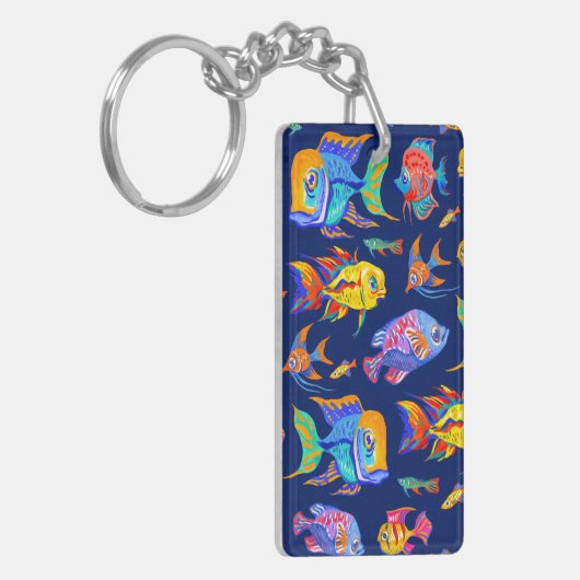Fun tropische Fische auf dunkelblau Schlüsselanhänger (Vorderseite links)