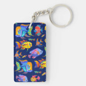 Fun tropische Fische auf dunkelblau Schlüsselanhänger (Rückseite)