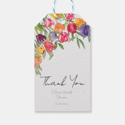 Fun Tulips and Greenery Brautparty Vielen Dank Geschenkanhänger (Rückseite)