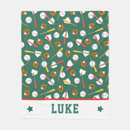 Fun Turf Green White Baseball Print Fleecedecke (Vorderseite)