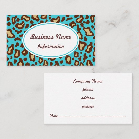 Fun Türkise Animal Print Business Card Visitenkarte (Vorne/Hinten)