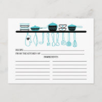 Fun Turquoise Kitchen Gadgets Bridal Recipe Cards