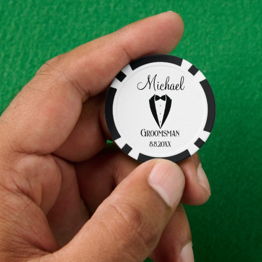 Fun Tuxedo mit Bogen Trauzeuge personalisiert chic Pokerchips (Hand)