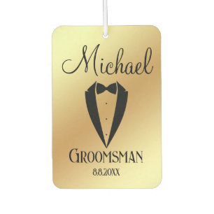 Fun Tuxedo mit Bogen Trauzeuge personalisiert gold Autolufterfrischer