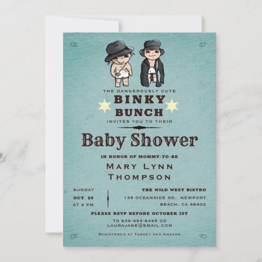 Fun Twins Binky Bunch Western Babydusche Einladung (Vorderseite)