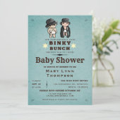 Fun Twins Binky Bunch Western Babydusche Einladung (Stehend Vorderseite)