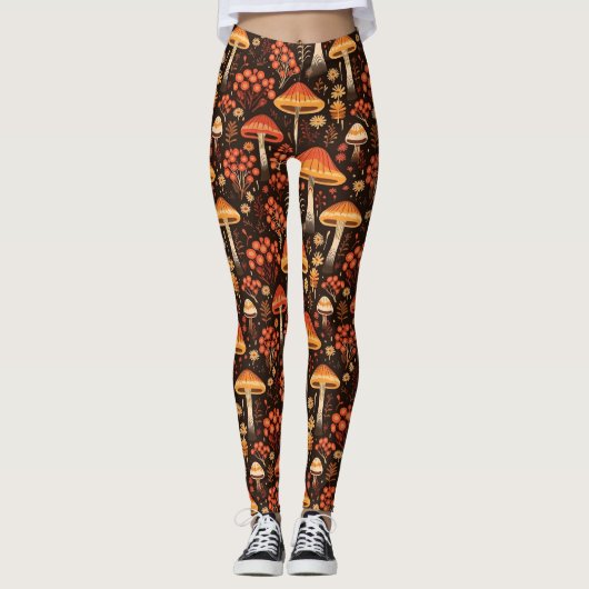 Fun Typ Mushrooms Fall Pattern Leggings (Vorderseite)