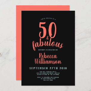 Fun Typografie Coral Aquamarin und Black 50. Gebur Einladung