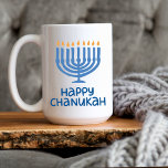 Fun Typografie | Happy Chanukah Large. Mug Kaffeetasse<br><div class="desc">Zweiseitige Druckerei mit dieser Fun Typografie Happy Chanukah 15oz Tasse mit Colorful Menorah. Modernes,  lustiges Design. Spülmaschinen und Mikrowellen geeignet. Für 15 oz Tasse / 11 oz Tasse ist ebenfalls erhältlich.</div>