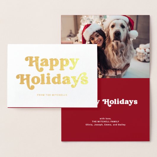 Fun Typografie | Red Inside Happy Holidays Foto Folienkarte (Anzeige)