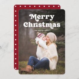 Fun Typografie | Rote und weiße Punkte mit Foto Feiertagskarte