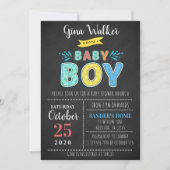 Fun Typografy Baby Boy Dusche Einladung (Vorderseite)