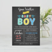 Fun Typografy Baby Boy Dusche Einladung (Stehend Vorderseite)