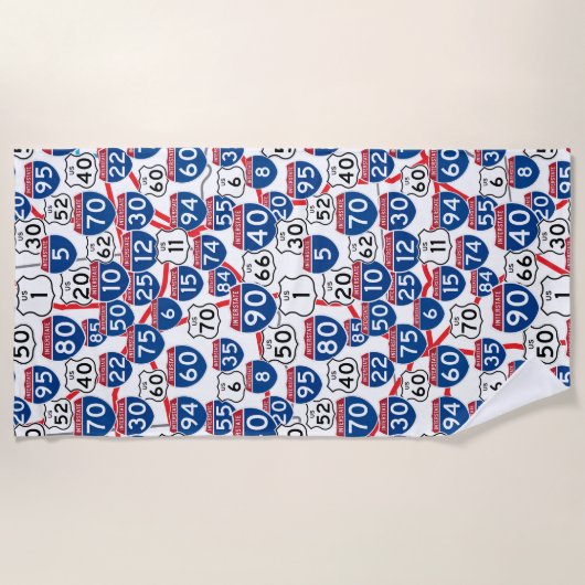 Fun U.S. Highway Signs und Map Random Muster Strandtuch (Vorderseite)