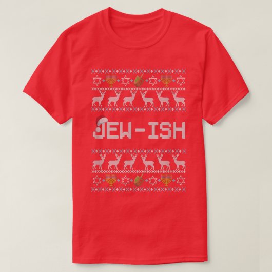 Fun Ugly Hanukkah Sweater Juwish Weihnachtsmannmüt T-Shirt (Design vorne)